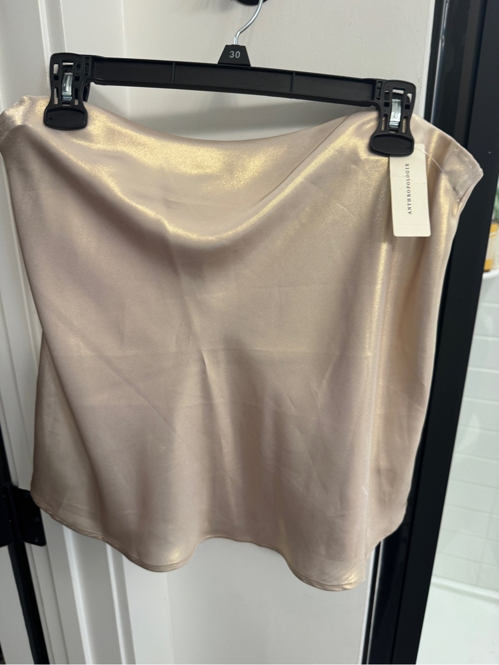 Anthropologie Metallic Champagne Satin sleeveless tunic top.